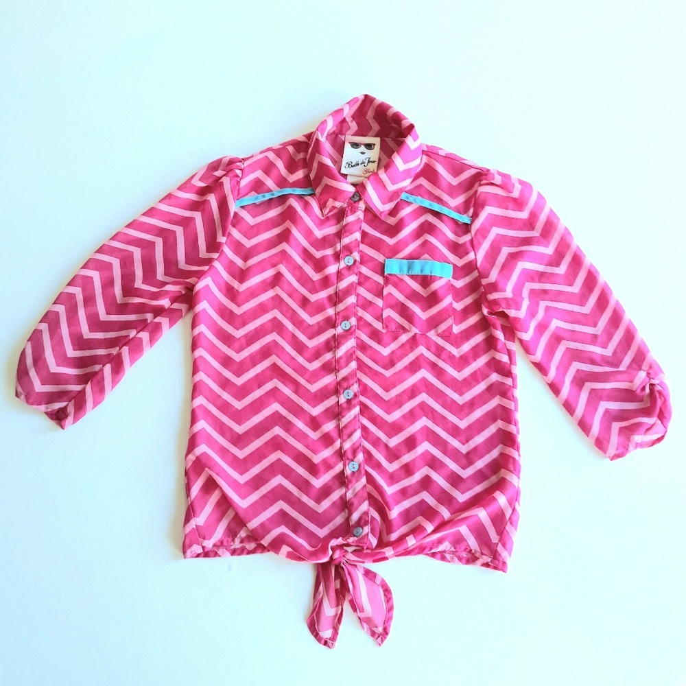 Girls Chevron Pink Shirt Belle du Jour